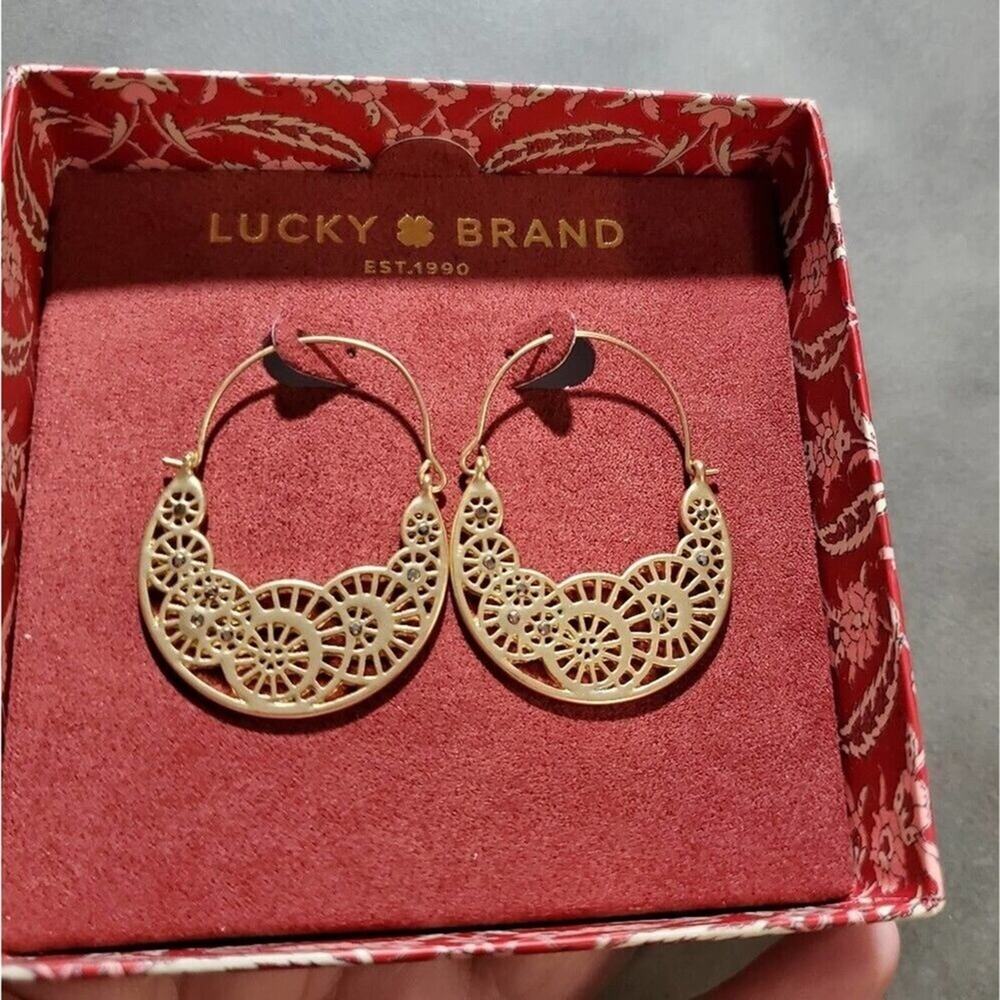 Lucky‎ brand jeweled hoop filigree earrings NEW!!!!